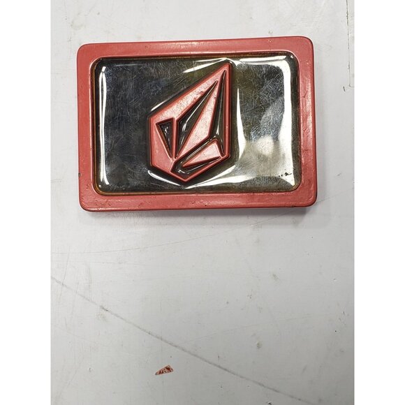 Vintage Men's Red Volcom Shred Circle Stone Enamel Filled Logo Belt Buckle - Picture 1 of 6